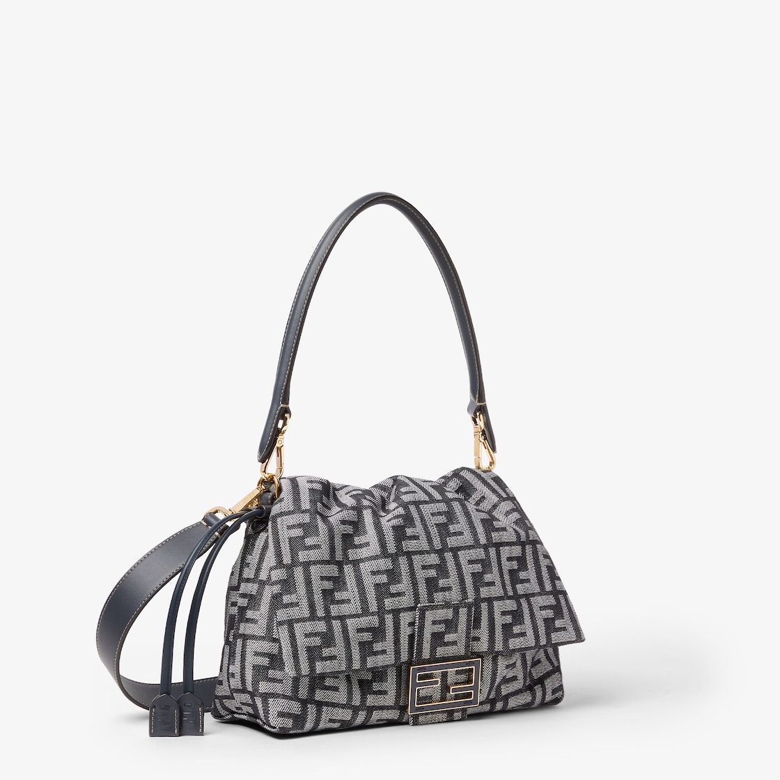 FENDI Mamma Baguette Medium Dark blue denim-effect FF jacquard bag - Image 8